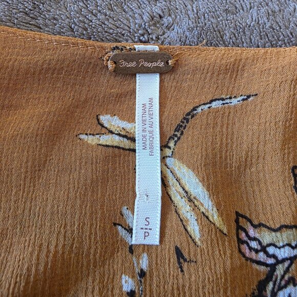 Free People Cherry Blossom Mini Dress Topaz Mustard Floral Oversized Flowy Small - Picture 4 of 16